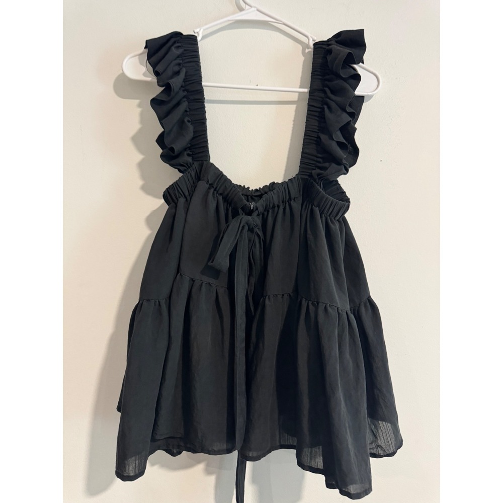 Altar'd State Ruffle Strap Babydoll Top Womens Medium Black Tiered Boho